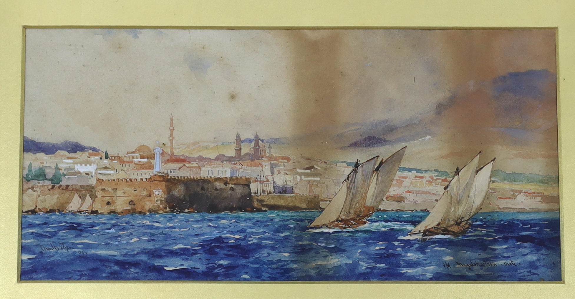 Charles Edward Dixon R.I (1872-1934), watercolour, ‘Off Megalo Kastro, Crete’, inscribed, signed and dated '09, 16.5 x 35cm